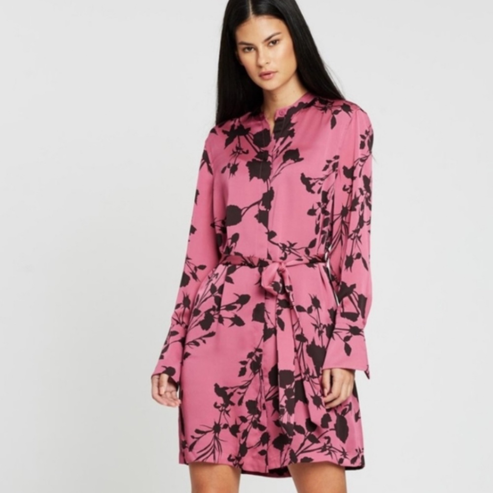 NEW $395 Equipment Roseabelle Floral Button-Down Short Charmeuse L Belted Dress